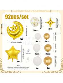 92pcs/Set Ramadan Party Balloon Kit, Includes Foil Moon Balloons, Gold Star & Pentagram Balloons, Suitable For Eid Al-Fitr Home Decor, Ramadan Theme Decorations, Ramadan Kareem, Eid Mubarak, Eid Al-Fitr Party - Multicolor - View 8