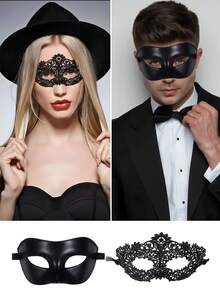 2pcs Sexy Party Masks, Suitable For Parties, Balls, Halloween Celebrations, Unisex Black Alluring Masks - Multicolor - View 4