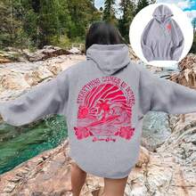 2025Hawaii Hibiscus Letter Print Embroidered Loose Sweatshirt Women's Drop Shoulder Sleeve Ribbed Hoodie Printlong Sleeve Tops,Tops,Hoodies - 淺灰色 - 椰子樹 - 查看 12