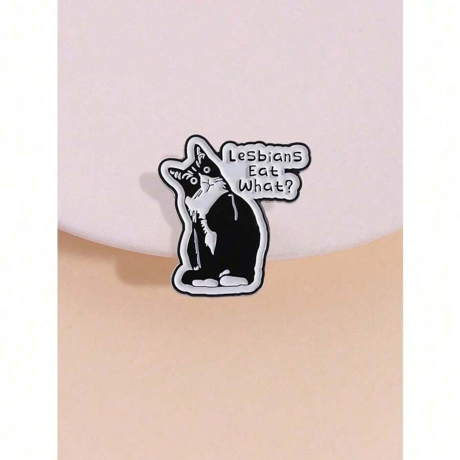 2025 Laprio 1PC LGBT Humor Quote Pride Cute Enamel Pins Women's Brooches Men Lapel Pins Black Cat Badge Costume Accessories Funny Jewelry Gifts - 黑與白 - 查看 1