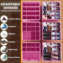Shoe Organizer For Closet 2 Pack Foldable Shoe Storage Containers Baskets Boxes Bins W/Adjustable Dividers Fits 16-32 Pairs Pink - Pink - View 3