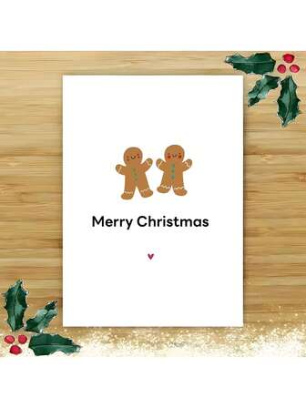 1 张姜饼主题圣诞快乐贺卡 - 温馨幽默的祝福，圣诞游戏派对礼品，送给家人、同事和同学的完美圣诞礼物