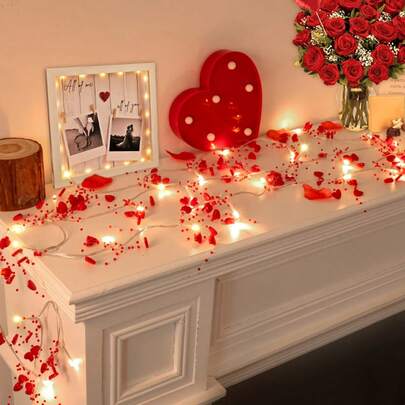إكليل عيد الحب الرومانسي بإضاءة قلب أحمر شكل الأضواء الخيطية، أضواء زخرفية داخلية بشكل قلب، تعمل بالبطاريات (البطاريات غير مشمولة)، مناسبة لديكور البار وطاولة الطعام والاقتراح وديكور الجو وحفل الزفاف وغرفة النوم والشجرة