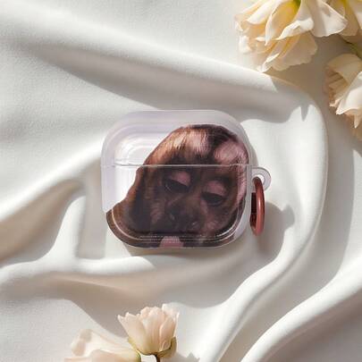 1pc Tongue Out Monkey [With Brown Ring] Cute Personalized Funny Creative Novelty Halloween Animal Gorilla Ape Simple Plain, Minimalist Creative Semi-Transparent Color 3D Frame Shape With Ring Clip, Compatible With Airpods 1/2/3/4/Pro/Pro2/Pro3/Earphone Case