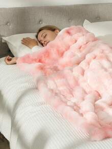 Liomindar Ultra Soft Luxury Fluffy Faux Rabbit Fur Blanket, Thick Warm Bubble Throw For Bed, Cozy Plush Reversible Blankets For Bed,Couch, Chair, Sofa - 粉色 - 查看 7