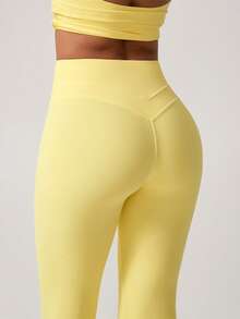 NcmRyu 1 Set Women's Sexy Halter Deep V-Neck Backless Shaping Flared Sports Suit - Yellow - View 5