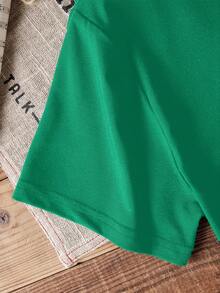 休闲百搭纯色短袖常规T恤 - 綠色 - 查看 3