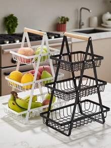 2/3 Layer Large Capacity Metal Fruit Basket - Fruit Basket Storage Rack, Portable Handheld Design, Multi-Layer Fruit Storage Rack With Detachable Rectangular Shelves - Space Saving Countertop Storage Cabinet, Suitable For Kitchen And Office - Sturdy Metal Structure, Suitable For Various Items - Easy To Clean - Multicolor - View 1