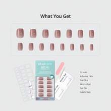 Uñas Postizas, Cortas, Taro Squoval Uñas Postizas de Otoño con Pegamento para Mujeres, Uñas Opacas para Pegar en 15 Tamaños, 30 Piezas, Set de Uñas de Gel, Clay Kiss - Beso de arcilla - Ver 2