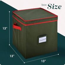 Almacenamiento de adornos de Navidad - almacena hasta 64 adornos navideos, divisores ajustables, cubierta y dos asas La atractiva caja de almacenamiento mantiene las decoraciones limpias y secas para la prxima temporada. - Verde-64 + 12" x 12" 12" - Ver 6