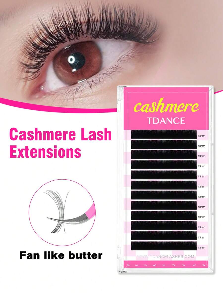 TDANCE 1 Box 12 Rows Cashmere Premium Thick Eyelash Extensions, Classic Individual Matte Black Soft Natural Lashes (0.03/0.05/0.07 C 8-15mm 14-19mm) Eyelash Clusters, Individual Lashes, False Eyelashes