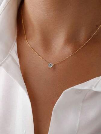 S925纯银项链，18K镀金，六爪镶嵌立方氧化锆，女士叠戴项链，日常佩戴