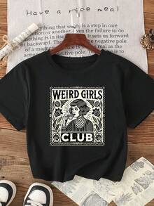 Áo thun ngắn tay in họa tiết vintage Strange Girl Club, kiểu dáng casual, thời trang cho mùa xuân/hè, màu đen. - màu đen - Xem 1