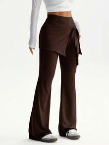 Women's Criss-Cross Tie Flare Pants | Easily Create A Casual Korean Style - Coffee Brown - View 4