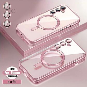 适用于 Galaxy A06 A16 A26 A36 A56 S25 Ultra S24 Ultra S25 FE 的磁吸透明手机壳，兼容磁吸设计，内置摄像头镜头保护膜，奢华电镀软 TPU 透明防震超薄保护套，也适用于 17 16 15 14 13 12 11 系列、17 Pro Max，苹果手机壳，苹果 17 Pro Max 磁吸手机壳，圣诞礼物