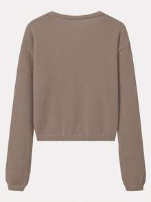 LUBI Basic Loose Fit V-Neck Cardigan, Relaxed Silhouette, Soft Knit Fabric, Solid Color, Comfortable For Spring, Autumn & Winter, Suitable For Casual, Daily, Commute, Afternoon Tea, Travel - Maroon - View 6