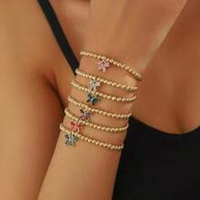 Pulsera de Oro para Mujer, Pulsera de Perlas Doradas, Lazo Zirconia Cúbica Brillante, Personalidad Retro, Delicada Brazalete Ajustable, Regalo de Joyería Aniversario y Cumpleaños para Mujer(Plata) - Multicolor - Ver 6