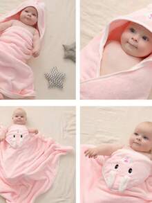 Hooded Bath Towel With Embroidered Animal Design, Baby/Newborn/Children's Bathrobe, Embroidered Ref: YB-006 - Rosa - 查看 6
