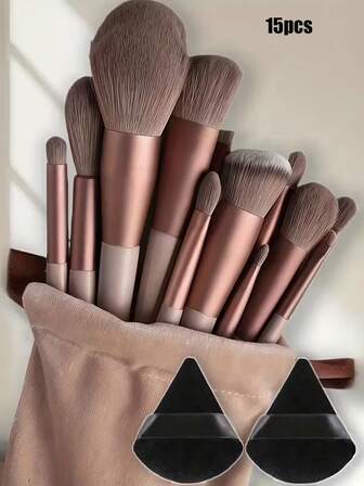 15Pcs Makeup Brush Set,Including 2pcs Black Triangle Shaped Powder Puff Set For Loose Powder, Soft And Adhensive,With 13Pcs Makeup Brush Set,Rouge,Liquid Lipstick,Tenet,Lip Balm,Concealer,Arvaj,Belcher,Something Pen,Makeup Carpet,Foundation,Primer,Brand Makeup,Powder,Highlight,Contour,Liter,Ishdo,Makeup Fixer,Premature,Original Makeup,Eye Shadow,Blush,Soul,Korean Makeup, Gifts For Girls,Women's Gifts,Gift Distributions,Brush Set,Makeup Brush Kit,Make Up Brush Set,Make Up Set Complete,Makeup Brush Set,Complete Makeup Kit,Brush Kit,Brushes Makeup Set,Makeup Gift Set,Set