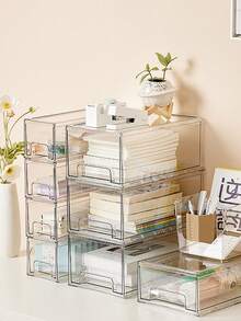 Caixa de Armazenamento de Gaveta de Mesa Acrílica Transparente de Grande Capacidade, Adequada para Armazenar Cosméticos e Máscaras Faciais, Pode Ser Usada na Sala de Estar, Sala de Jantar, Cozinha, Quarto, Reuniões Domésticas, Casamentos, Feriados e Outras Ocasiões.