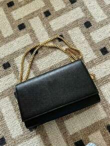 Classic Nude Crossbody Shoulder Bag With Gold Letter Logo - màu đen - Xem 3