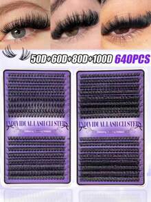 640/544/280 Clusters D Curl Manga Eyelash Set, Customized DIY Single Cluster False Eyelashes 10-16mm, Fluffy Dense 3D Russian Mink Fur Eyelashes, Dramatic Messy Makeup Effect, Portable And Easy To Use, Suitable For Daily, Cosplay, Stage Makeup - 黑色 - 查看 8