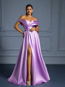 VIPGIRL Elegant Long Flared Maxi Evening Dress - Purple - View 3
