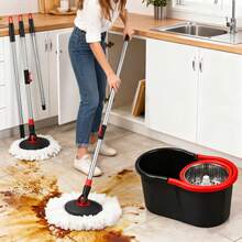 Spin Mop And Bucket With Wringer Set, With 1 Microfiber Mop Replacement Heads For Floor Cleaning(Without Soap Bottle) - màu đen - Xem 1