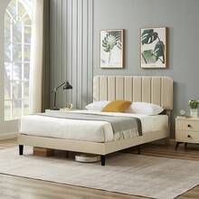 VECELO Modern Velvet Double Bed Frame With Headboard - Upholstered Platform Bed, Sturdy Wooden Slats | No Box Spring Needed In Beige - 米色 - 查看 6