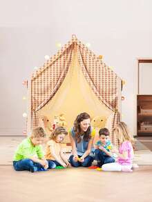 Children's Game House Tent, Large Indoor Parent Child Interactive Game Room, Crawling Game House Tent Suitable For Both Boys And Girls, Outdo Or Fun Game Tent, Durable Checkered Tent, Perfect Gift For Children, Tent For Kids, Gauze Curtains, Tent - Hồng (rèm voan) - Xem 6