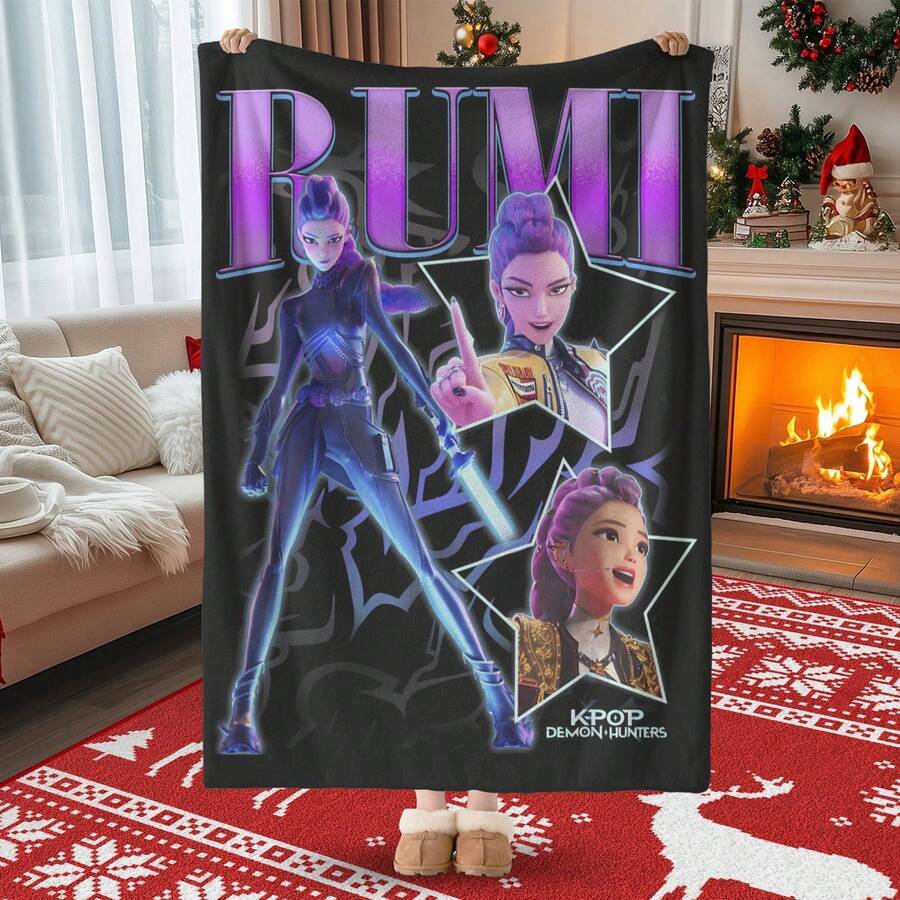 Pătură de flanel cu model K-Pop Demon Hunters RUMI Huntrixs, Crăciun 2025, 1 buc., pătură moale din fibră de poliester, potrivită pentru toate anotimpurile, cearșafuri confortabile, canapele, camping, călătorii, articole esențiale pentru birou, cadouri perfecte de sărbători, cadouri pentru cupluri, mai multe dimensiuni din care puteți alege, decorațiuni interioare prietenoase cu animalele de companie, decorațiuni pentru petreceri, design ușor și durabil, stil modern, alegerea proprietarului de animal de companie. - Multicolor - Vizualizare 1