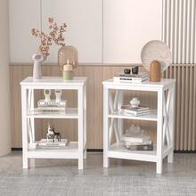 VECELO Set Of 2 Nightstand With 3-Tier Open Shelves - X-Shape Metal Frame Bedside Table, Small End Table For Bedroom & Living Room,White - White - View 1