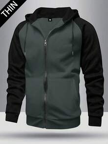 Męska kurtka z długim rękawem i kieszeniami, regularny krój, bluza z kapturem i zamkiem błyskawicznym, kontrastowa, prosta, sportowa odzież wierzchnia, odpowiednia na jesień, prezent dla męża/chłopaka, na ulicę, do pracy, na zewnątrz, na święta