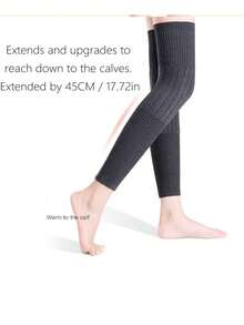 1 Pair Knee Pads, Polyester Fiber Thermal Lined Thick, Extended Strap Anti-Slip, Knitted Fabric, Suitable For Men And Women, Daily Warmth, Autumn/Winter Knee Warmer