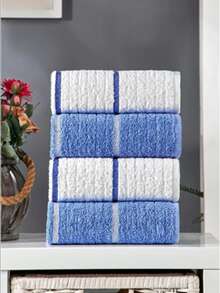Navy 4-Piece Hand & Face Towel Set – 50x85 Cm, Blue-White, 100% Cotton, Soft & Absorbent – Made In Turkey - Multicolor - View 4