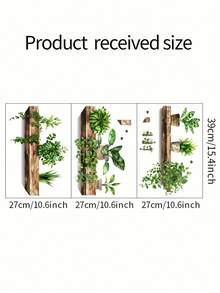 精美绿色植物墙贴套装（3张），PVC闪光盆栽植物架贴纸，可移除防水自粘装饰，适用于办公室、休息室、宿舍、教室、图书馆、家居装饰，每张尺寸为10.6x15.4英寸。 - 墨綠色 - 查看 3