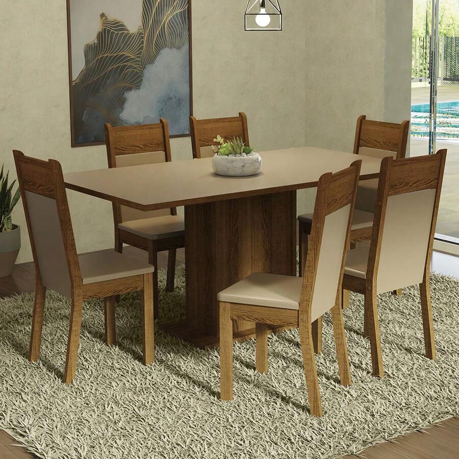 Juego De Comedor Con Mesa Y 6 Sillas Madesa Augusta Beige/Marron