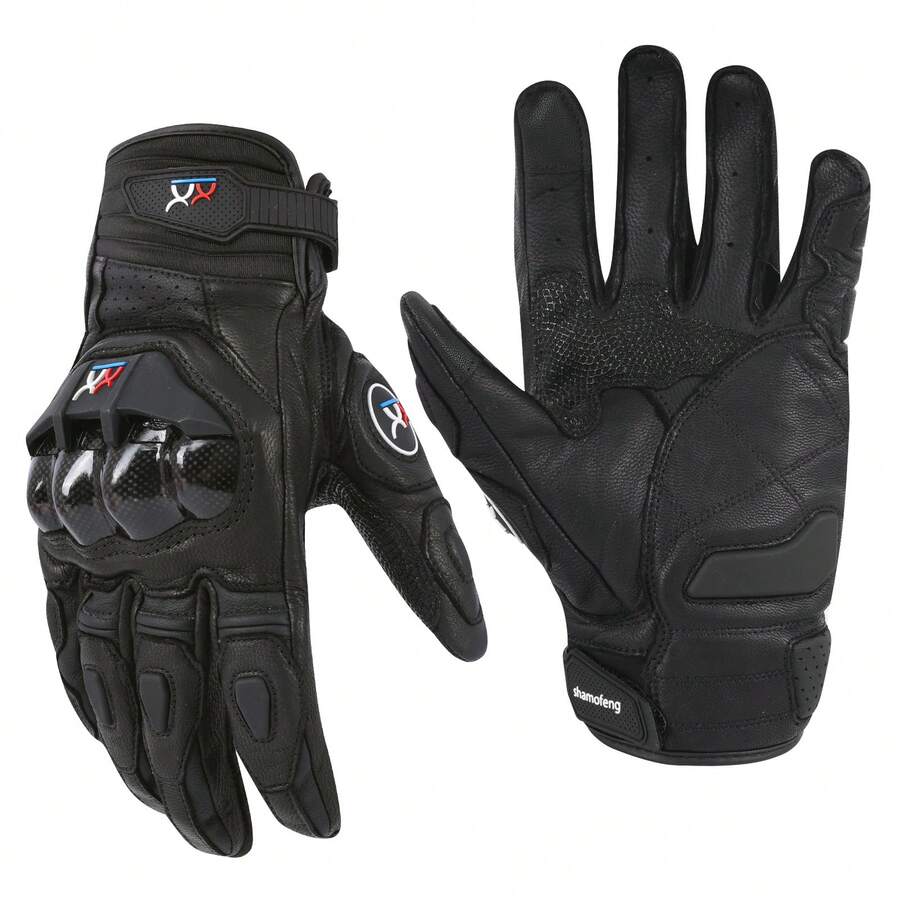 A Pair Of Short Motorcycle Gloves, Racing Gloves, Touchscreen Gloves, Winter Off-Road Protective Racing Gloves, Available In M, L, XL Sizes, Black And White Options, Suitable For All Seasons - Kiểu tóc ngắn màu đen - Xem 1
