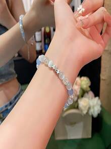 Corrugated Simple Fresh Bracelet Leaf Shape Bracelet For Women Fashion Simple Open Bracelets Long-Lasting Glossy Adjustable - Baby Pink - View 4