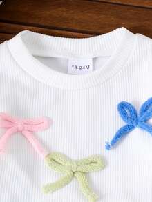 2 件女婴休闲白色长袖运动衫 + 裤子套装，秋冬 - 白色 - 查看 3