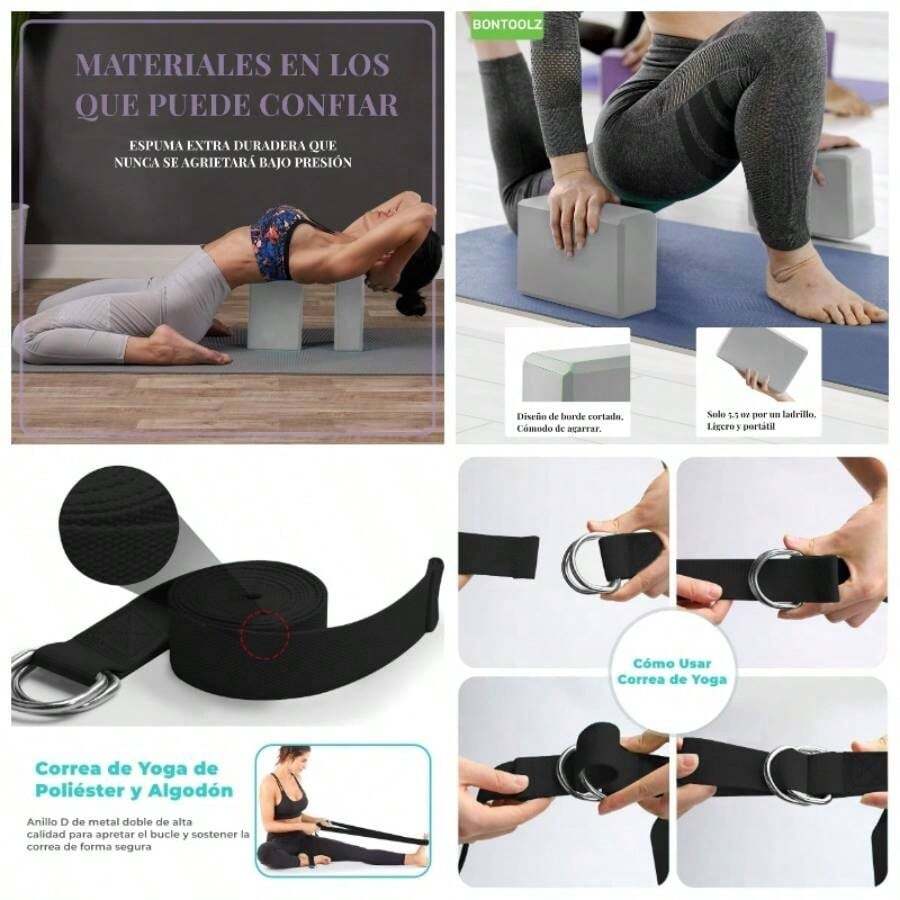 Bloques de Yoga 2 Pzas, Bloque Yoga Espuma de EVA con Correa de Estiramiento, Yoga Blocks Alta Densidad/Superficie Ligera, Suaves y Antideslizantes para Apoyar Profundizar Posturas/Pilates/Meditacin - GRIS - Ver 1