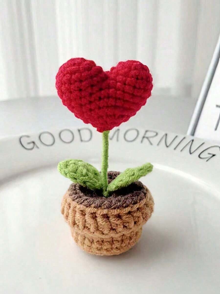 1PC Heart Shaped Handmade Knit Potted Plant, Cute Imitation Flower Pot Mini Ornament, Soft Yarn Crochet Artificial Plant Decor With Heart Design, No-Watering Faux Plant For Desktop, Shelf And Table Decoration, Cozy And Aesthetic Home Decor Accent, Lightweight And Durable Knitted Craft Ornament, Suitable For Bedroom, Living Room, Dorm Room, Study Desk, Office Table, Classroom Decoration, Adds Warm And Sweet Atmosphere To Any Space, Ideal Decorative Gift For Mother's Day, Valentine's Day, Christmas, Birthday, Back To School Season, Teacher Gift, Friend Gift, Room Decor And School Supplies Accessory - 紅色 - 查看 1