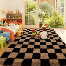 6x9 Area Rugs For Living Room Bedroom, Large Camel And Black Checkered Fuzzy Fluffy Shag Shaggy Carpet, Big Plush Soft Floor Rug For Kids Boys Girls Teen Room Dorm Office Nursery Home Decor Aesthetic - Lạc đà - Xem 4