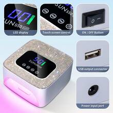 LIMEGIRL Lámpara de uñas UV/LED de 2000mAh con cristales de Rhinestone, secador de gel recargable de curado rápido, grande y brillante de color púrpura, adecuado para el hogar y el salón de uñas, en colores púrpura claro, negro y blanco - Tipo de Enchufe A USA (110-127V) - Ver 3