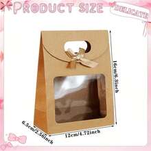 1/6/12个装优雅牛皮纸礼品袋，带窗口和自立设计 - 米色和白色，耐用纸袋，带提手和蝴蝶结，适用于婚礼、派对、珠宝展示等场合 - 彩色 - 查看 10