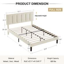 VECELO Double Bed Frame With 4 Storage Drawers, Upholstered Platform With Adjustable Velvet Headboard, Solid Wood Slat Support, No Box Spring Needed, Easy Assembly, Beige - Beis - Ver 11