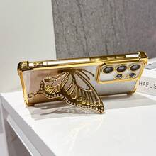 防震、透明、时尚电镀闪粉蝴蝶支架手机壳，兼容三星 Galaxy S26/S22/23/24/25/S24 FE/S25 EDGE、A04/05/06/A07/A14/A15/A16/A17/A24/A25/A34、Note 9/10/11/12/13、9/10/12/13C 14C、荣耀 X、RENO C53 C55 C61 C63 C75，国际版，非国内版 - 金色 - 查看 3