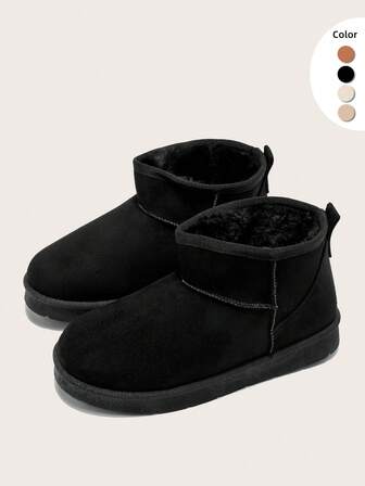 女士冬季畅销百搭时尚休闲保暖加厚防水短款雪地靴，PVC鞋底，多功能黑色短靴