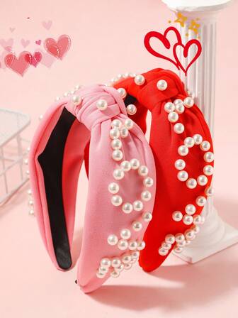 1pc Women's Valentine's Day Hair Accessory, Pearl LOVE Knotted Headband, Romantic Valentine's Gift, Suitable For Everyday Use ,Hair Band ,Diadema ,Hair Hoop
