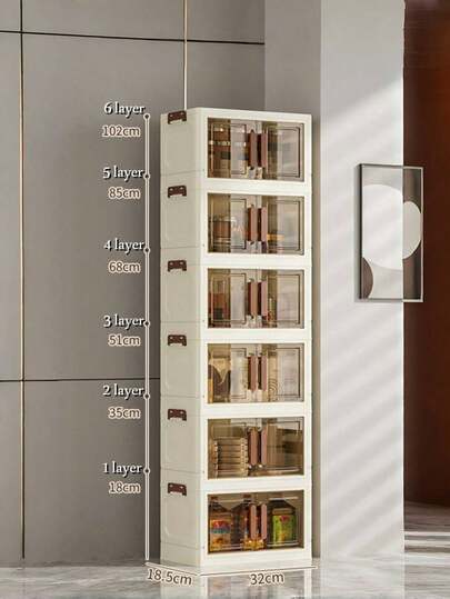 5层可堆叠塑料储物盒带盖 - 衣柜收纳柜，32英寸宽可折叠盒，可折叠储物容器，工艺品收纳盒，适用于家庭、食品储藏室、办公室、宿舍（无轮子）